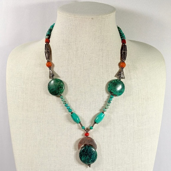 No Brand Jewelry - Vintage Turquoise Necklace Sterling Silver Beads 20" with a 2" Drop